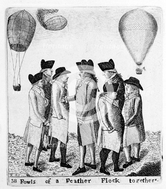 'Fowls of a Feather Flock together'; a group of aeronauts, c1785. Artist: Unknown
