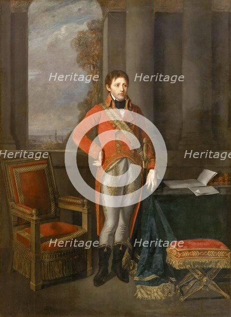 Napoleon Bonaparte as First Consul before a view of Antwerp. Artist: Greuze, Jean-Baptiste (1725-1805)