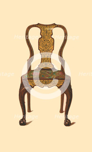 Walnut chair inlaid with marquetry, 1905. Artist: Shirley Slocombe.