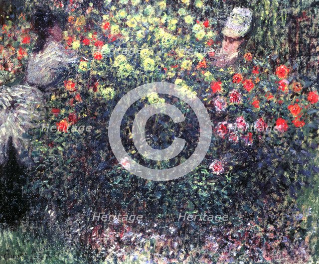 'Girls in a solid mass of dahlias', 1875. Artist: Claude Monet