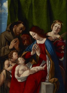 Madonna and Child with the Saints John the Baptist, Francis of Assisi, Joseph (?)..., c1508. Creator: Lorenzo Lotto.