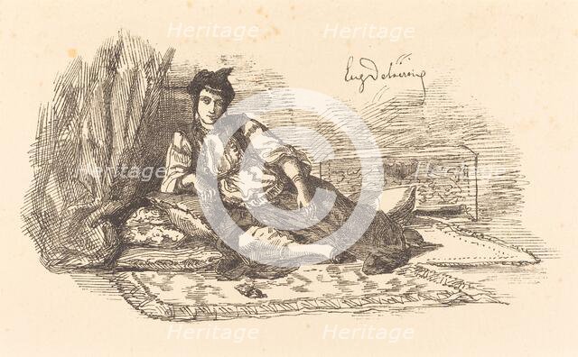 Jewish Woman of Algiers (Juive d'Alger et une rue à Alger), 1838. Creator: Eugene Delacroix.