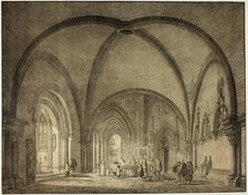 Baptismal Hall and Cloisters in the Cathedral at Mainz, from Collection of Memorable..., 1823. Creator: Domenico Quaglio II.