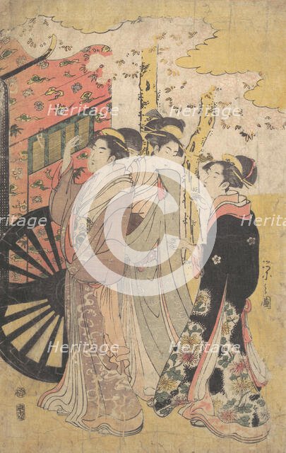 Lady in a Court Carriage Viewing Cherry Blossoms, ca. 1796 (Kansei 8). Creator: Hosoda Eishi.