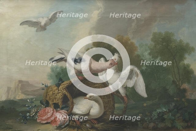 Landscape with Pigeons, c18th century. Creator: Unknown.