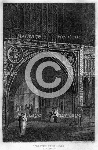 East entrance to Westminster Hall, London, 1815.Artist: Wallis