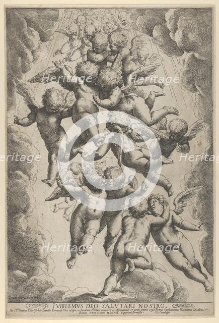 A group of angels embracing in flight, framed by clouds, ca. 1607., ca. 1607. Creator: Guido Reni.