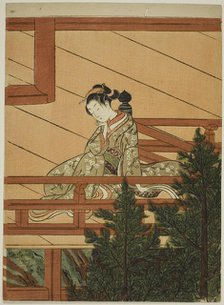 Young Woman Seated on the Balcony of Kiyomizu Temple, c. 1766. Creator: Suzuki Harunobu.