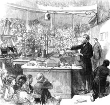 Professor Tyndall lecturing at the Royal Institution, 1870. Creator: Unknown.