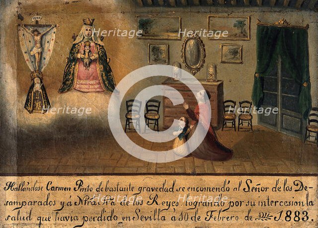 Carmen Pinto praying to the Virgin and Christ, Seville 1883, 1883. Creator: Unknown.