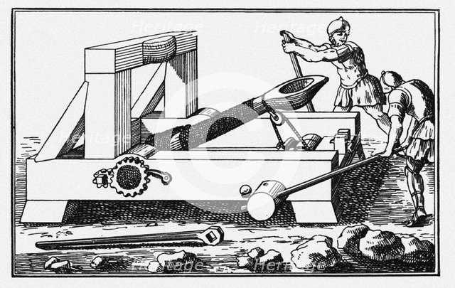 Archimedes Siege Catapult. From The Histories by Polybius, 1727. Artist: Anonymous  