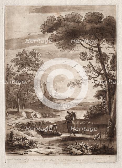 Liber Veritatis: No. 50, A River Scene with Tobias and the Angel, 1774. Creator: Richard Earlom (British, 1743-1822).