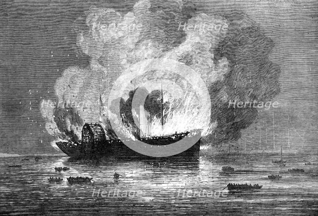 Burning of the Pacific Mail Company's ship America, at Yokohama, 1872. Creator: Unknown.