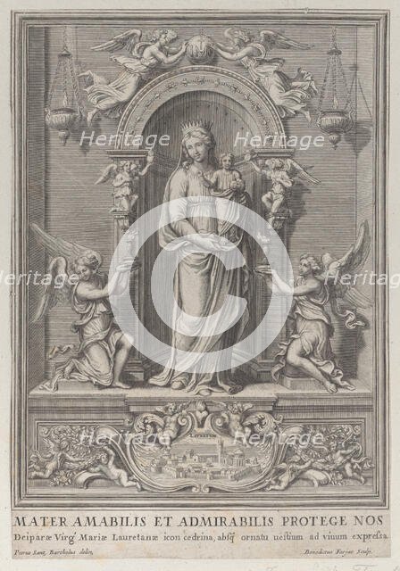 Madonna of Loreto, within a niche with an angel on either side, 1650-1724. Creator: Benoit Farjat.