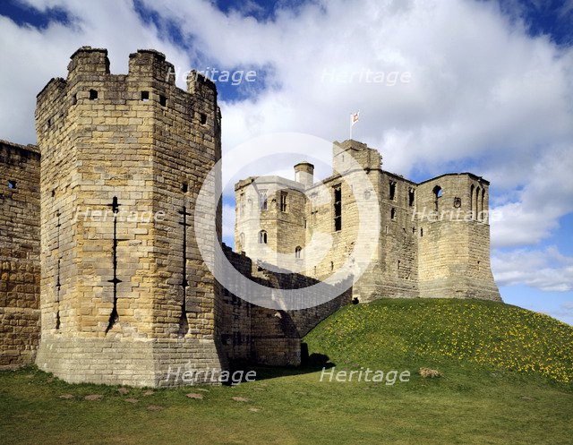 Gray Mare's Tail tower and the keep, Warkworth Castle, Northumberland, 1994. Artist: J Bailey