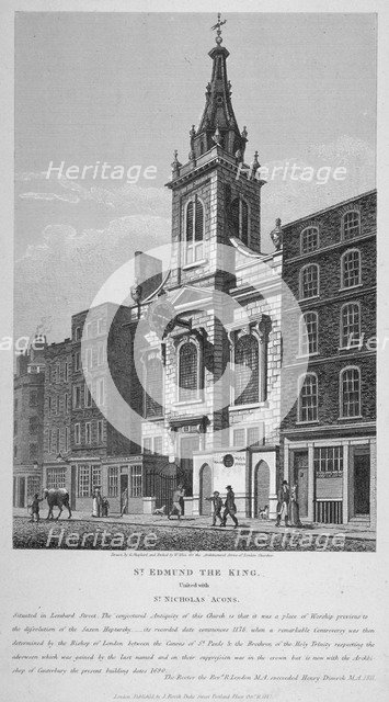 Church of St Edmund the King, looking west along Lombard Street, City of London, 1813. Artist: William Wise
