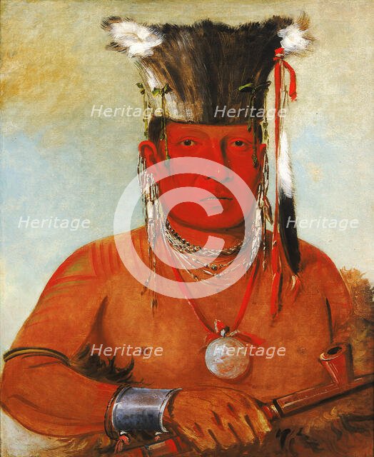 Sháw-da-mon-née, There He Goes, a Brave, 1832. Creator: George Catlin.