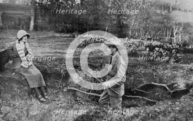 Lady Elizabeth Bowes-Lyon and the Duke of York at her Hertfordshire Home near Welwyn, 1923.  Creator: Unknown.