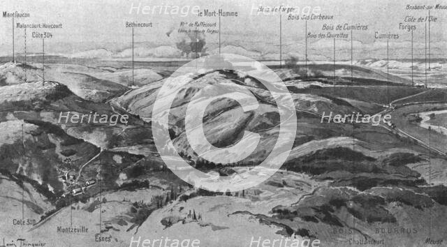 'Le Mort-Homme ( 9 avril 1916); et le panarama qui s'etend de Montfaucon a la rive gauche..., 1916. Creator: Unknown.