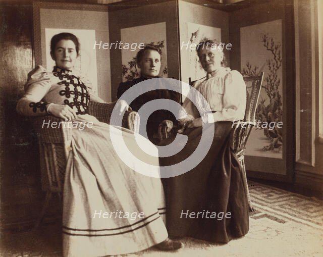 Three friends seated in the veranda room, Dom Smith, Vladivostok, Russia: Eleanor Pray..., 1899. Creator: Frederick S. Pray.