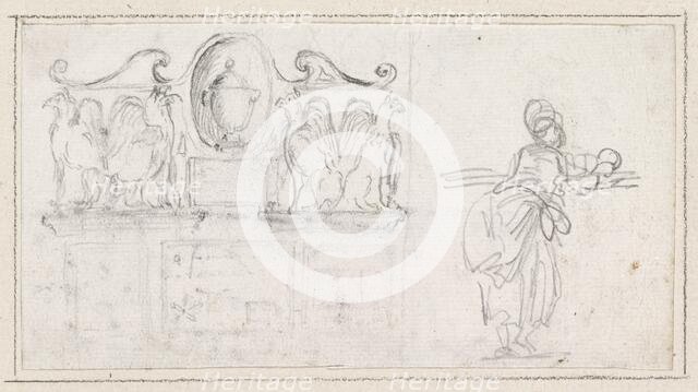 A Decorative Sculpture with a Woman Seen from Behind, 1754/1765. Creator: Hubert Robert.