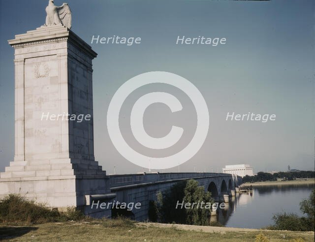 Memorial Bridge, looking from the Virginia side of the Potomac River..., Washington, D.C., ca. 1943. Creator: Unknown.