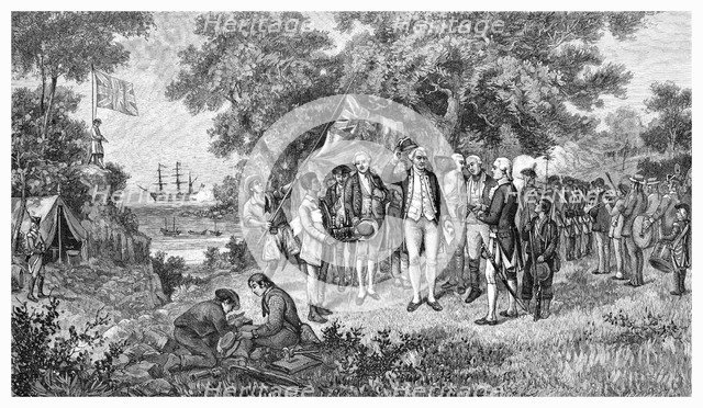 Captain Cook claims Botany Bay, New South Wales, Australia, 1770 (1886). Artist: Unknown