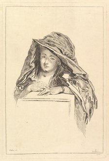 Bust Portrait of a Woman wearing a Hooded Mantle, 18th century. Creator: Francois Boucher.