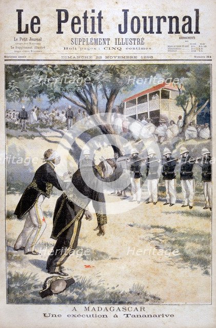 Execution by firing squad in Tananarive, (Antananarivo), Madagascar, 1896. Creator: F Meaulle.