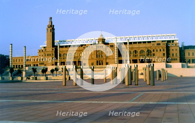 Exterior view of the Olympic Stadium of Montjuic in Barcelona.