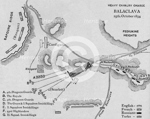 'The Heavy Cavalry Charge at Balaclava', 1902. Artist: Walker & Boutall.