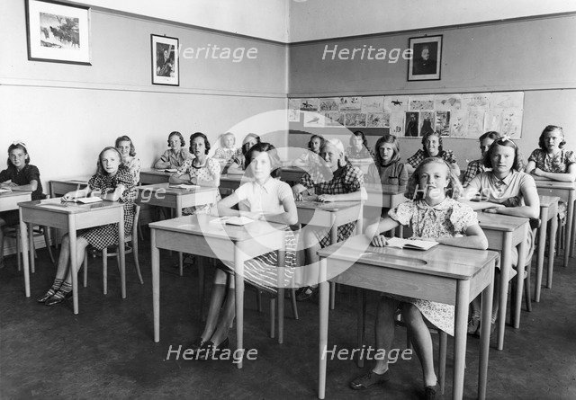 A class at their desks in a girls' school, Trelleborg, Sweden, 1940. Artist: Unknown