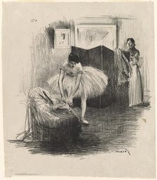 Dancer Tying Her Slipper, c. 1891. Creator: Jean Louis Forain.
