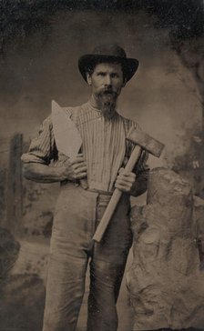 Mason (?) Holding a Trowel and Sledgehammer, 1870s-80s. Creator: Unknown.