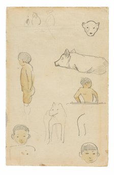 Sketches of Standing Figures and Animals, 1891/93. Creator: Paul Gauguin.