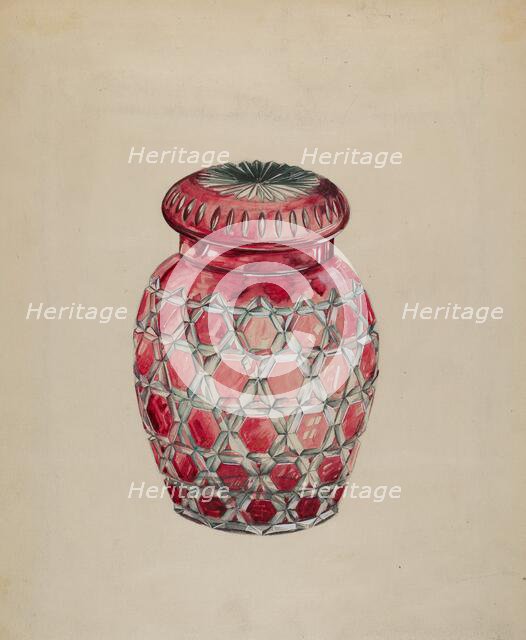 Ruby Case Glass Rose Jar, c. 1936. Creator: Edward D. Williams.