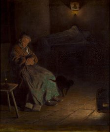 Old Woman Watching Over a Dead Body II, between 1890-1899. Creator: Aleksander Gierymski.