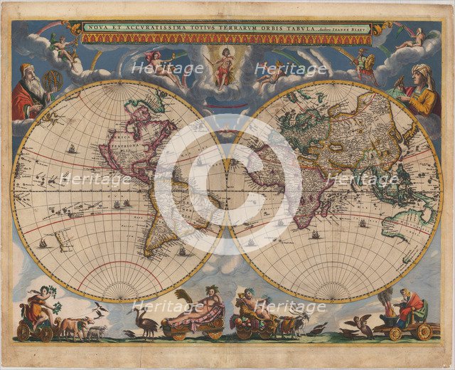 Double hemisphere map of the World. Artist: Blaeu, Joan (1596-1673)
