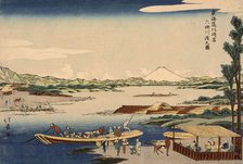 View of the Rokugo River Crossing at the Kawasaki Station. From the series Tokaido Road .