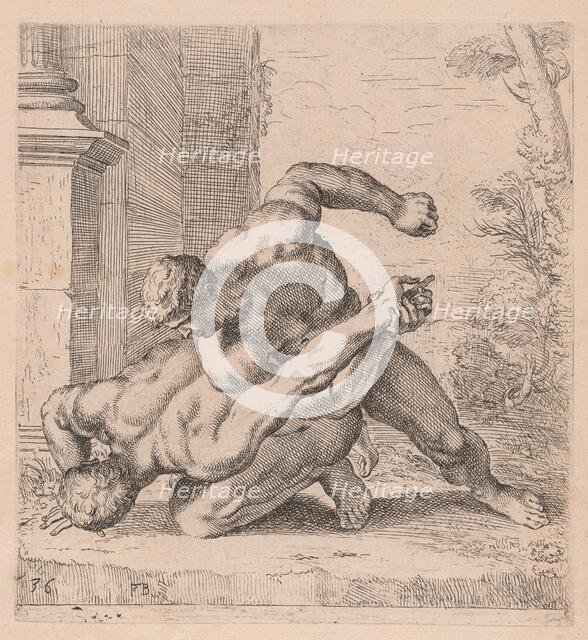 The Medici Wrestlers, side view, turned to left [plate 36], 1638. Creator: François Perrier.