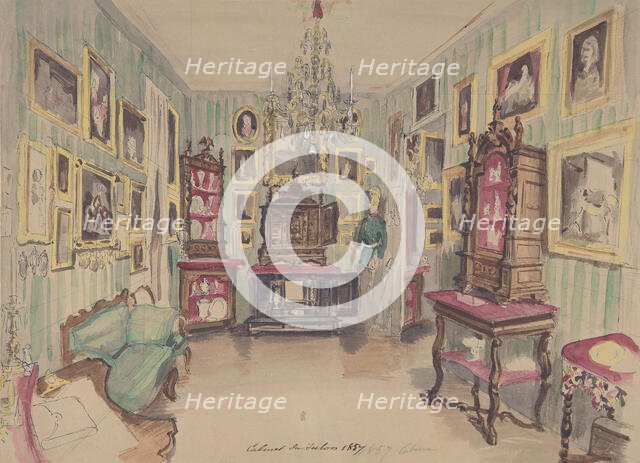 Drawing of an Interior: Cabinet du Salon, 1857. Creator: Anon.