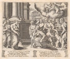 Plate 2: People rendering divine honors to Psyche, from the Story of Cupid and Psyche a..., 1530-60. Creator: Master of the Die.