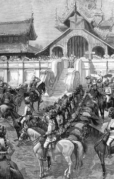 Reception of General Roberts in Mandalay at the east gate of the palace, Burma, 1887.Artist: A Forestier