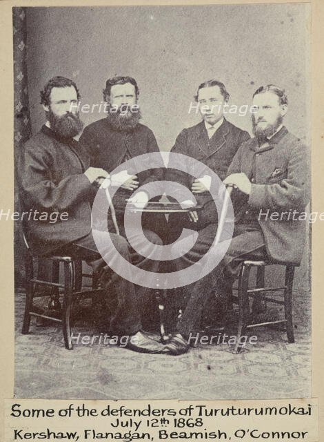 Some of the defenders of Turuturumokai, July 12 1868 - Kershaw, Flanagan, Beamish, O'Connor, c.1900 Creator: William Francis Gordon.