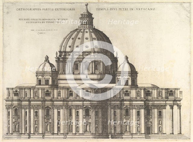 Speculum Romanae Magnificentiae: Elevation Showing the Exterior of Saint Peter's Basili..., 1558-61. Creator: Etienne Duperac.
