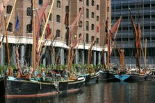 Sailing barges in St Katherine's Dock, London.