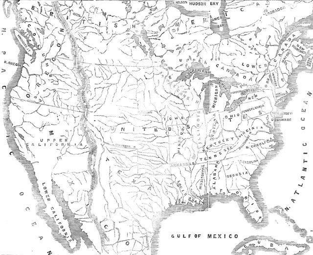 Map of North America, showing the...positions of Texas and Oregon with the United States, 1845. Creator: Unknown.