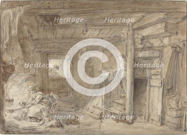 Interior of a Farmhouse with Figures, late 18th century. Creator: Hubert Robert.