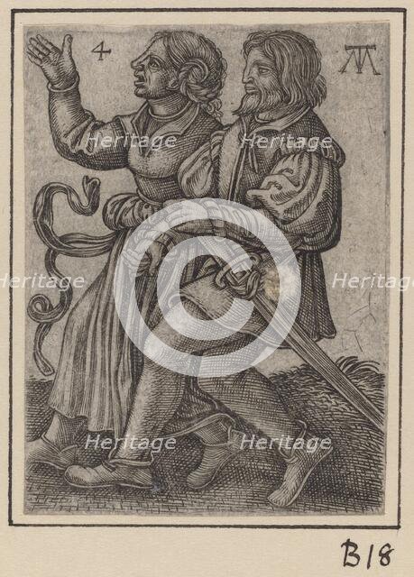 Dancing Couple, Facing Left, c. 1540. Creator: Martin Treu.