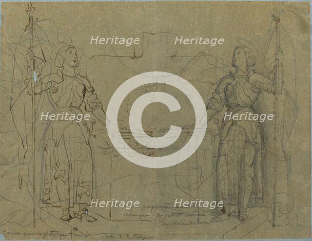 Joan of Arc Standing at the Altar at Reims Cathedral, c. 1844. Creator: Jean-Auguste-Dominique Ingres.